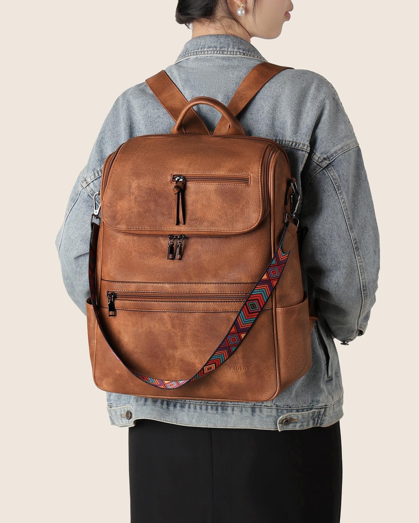 FADEON Laptop Backpack for Women Leather Travel Backpack with Laptop Compartment, Designer Ladies Computer Backpacks Brown