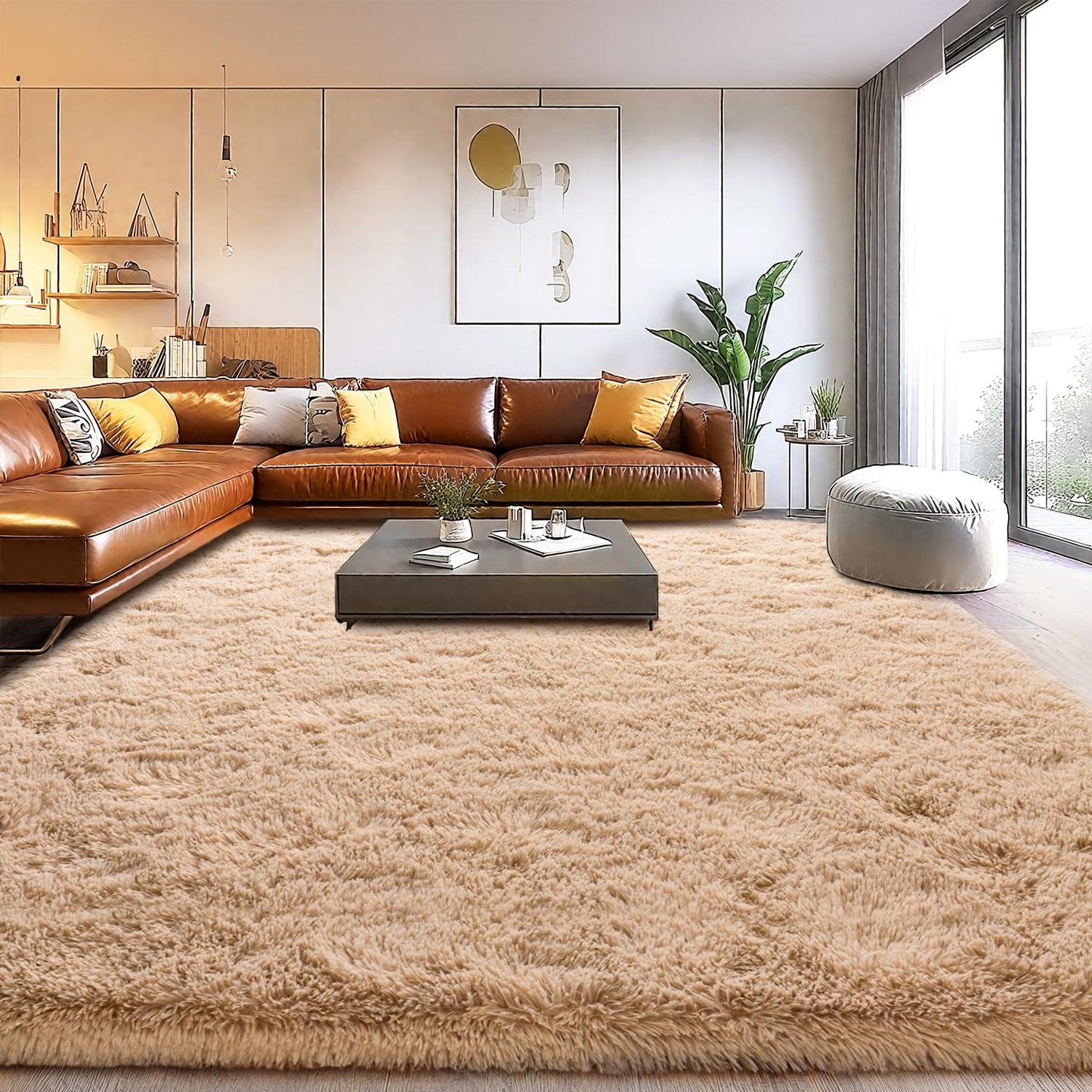Area Rugs for Living Room, Soft Shaggy Carpets for Living Room, Fuzzy Rugs for Kids' Room, Perfect Decor for Modern Home Camel 4x6 Feet