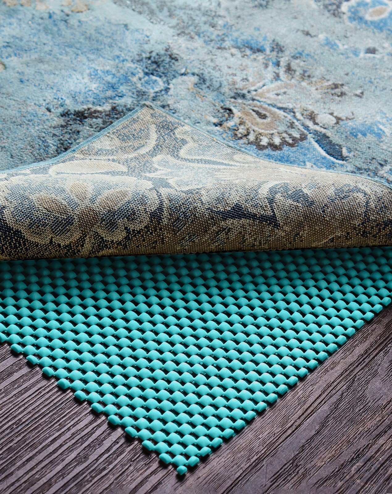 Veken 5x7 Ft Rug Pad Gripper for Hardwood Floors, Non Slip Cyan Rug Pads for Area Rugs, Thick Rug Grippers for Tile Floors, Under Carpet Anti Skid Mat, Keep Your Rugs Safe and in Place