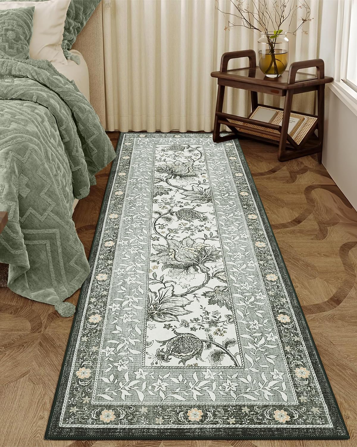 GarveeHome Provence Fog 2x6 Washable Kitchen Runner Rugs Non Slip Vintage Boho Cottage Long Rug for Hallways Bedroom Entryway Bathroom Mat with Rubber Back