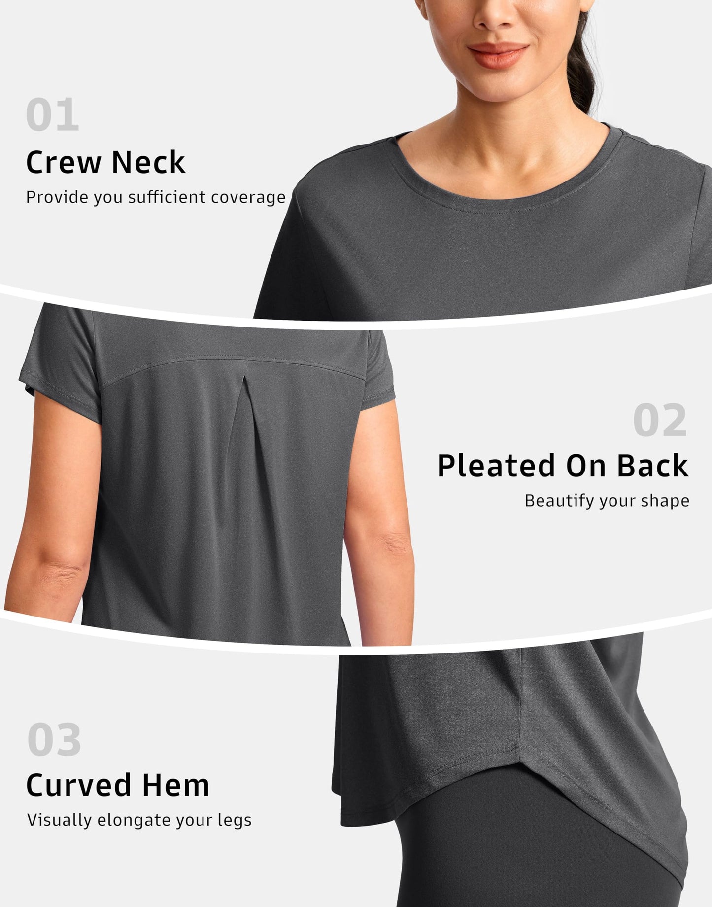 G Gradual Women's Workout Tops Short Sleeve Lightweight Athletic Yoga Running Shirts Loose Fit Quick Dry Gym T-Shirts(Heather Dark Grey,L)