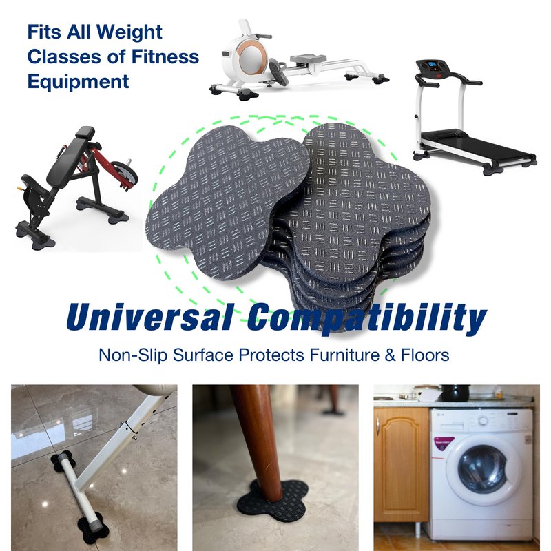 6 Pack Treadmill Pads - Anti-Slip & Anti-Vibration Exercise Equipment Mats - Floor Protectors for Hardwood & Carpet, Noise Reducing Stabilizer Feet for Bike, Elliptical, Rower (Quatrefoil, 4"x4"x0.2")