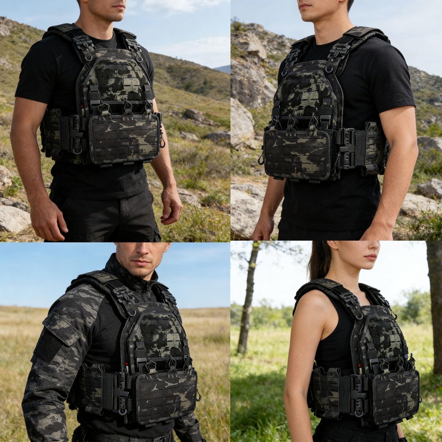 YAKEDA Tactical Vest for Men 1000D Nylon Quick Release Laser-Cutting Modular Vest Lightweight Vest (Black CP)