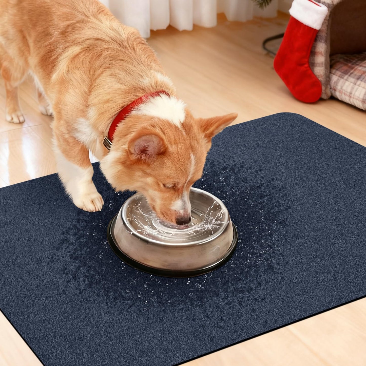 ACCUMTEK Non Slip Bath Mat, Thin Bathroom Rugs Fit Under Door, Quick Dry Bath Mats, Machine Washable Bath Rugs for Bathroom, Bathtub & Kitchen, Bathtub, Dark Blue/Solid/2 Piece