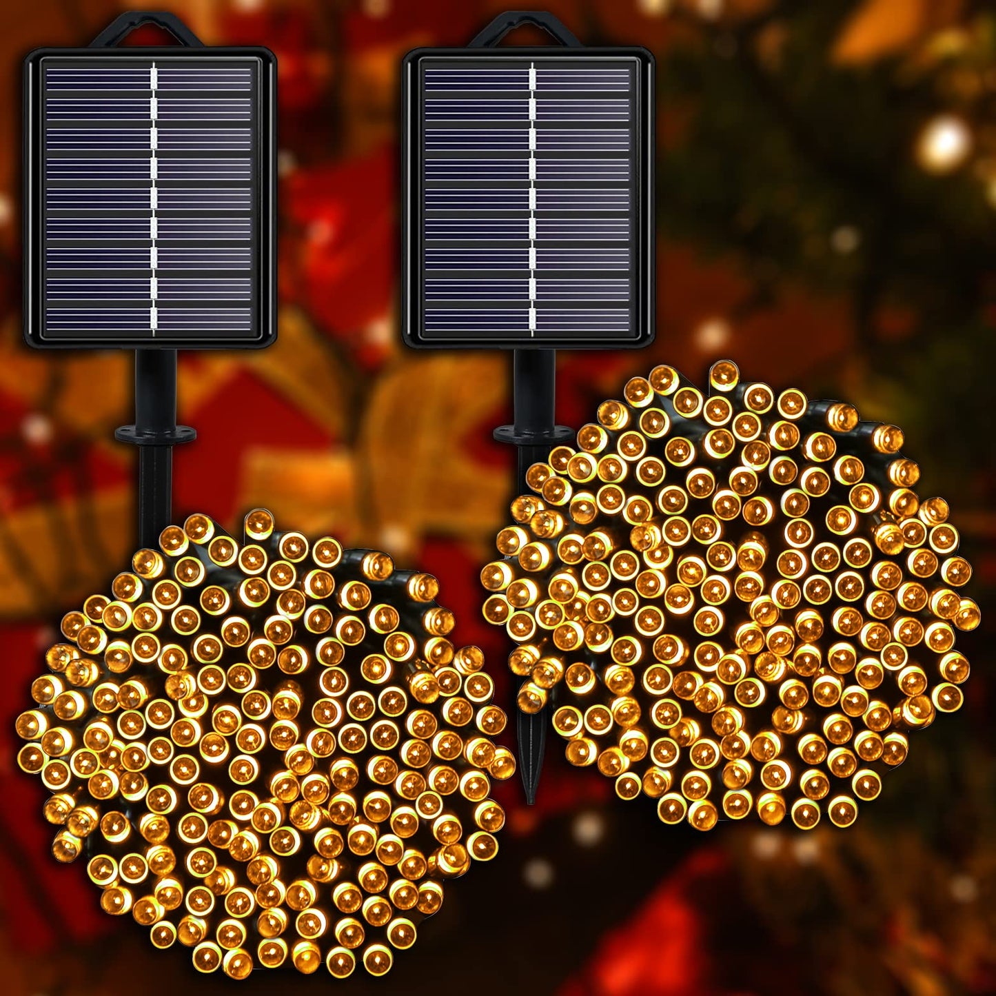 YAOZHOU Solar Christmas String Lights Outdoor Warm White 2 Pack, Total 400LED 151ft Fairy Lights with 8 Modes IP44 Waterproof Christmas Lights for Tree Garden Patio Wedding Party Yard