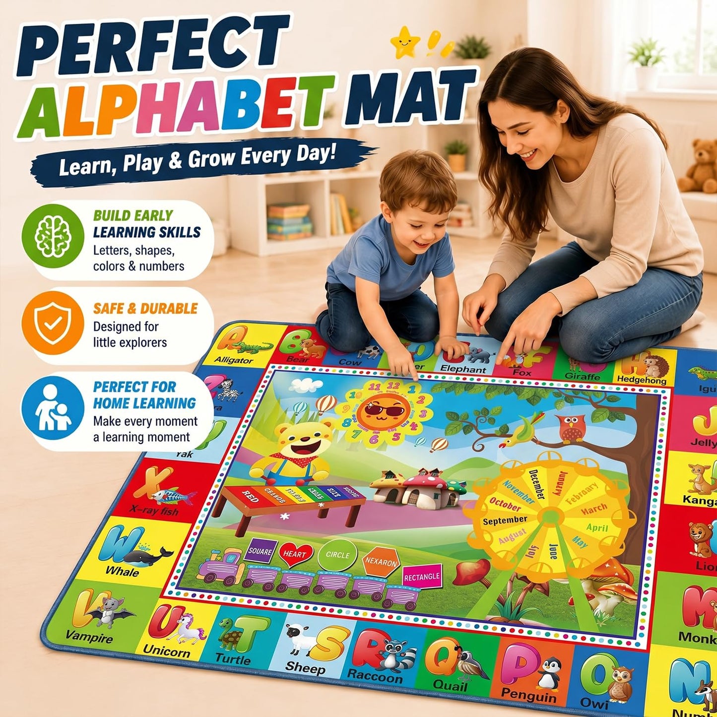 ABC Kids Play Rug, Non-Slip Classroom Carpet,78.7" x 59"