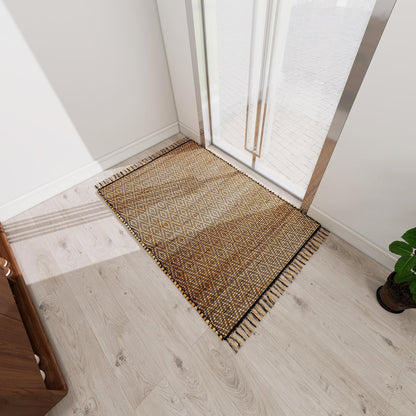 Eco Crave Handmade Jute Area Rug 3x5 ft – Brown & Black Diamond Pattern Natural Hand-Woven Low Pile Non-Slip High Traffic Area Floor Rug for Indoor Outdoor, Farmhouse Boho Area Rug, 36x60 Inches