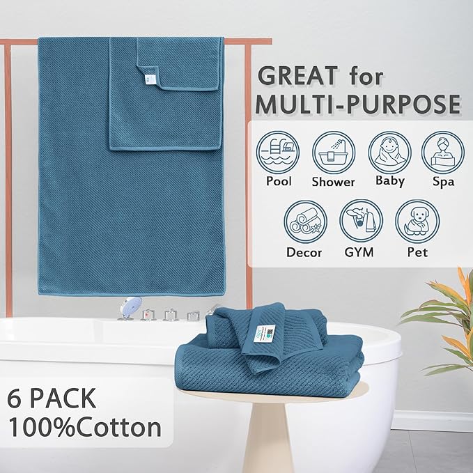 VOOVA & MOVAS Blue Towels Bathroom Sets, 100% Cotton | Lightweight | Soft |