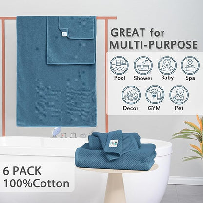 VOOVA & MOVAS Blue Towels Bathroom Sets, 100% Cotton | Lightweight | Soft |