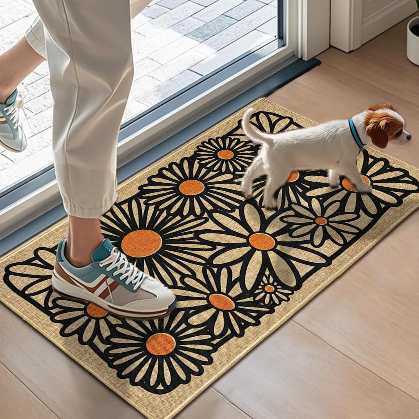 Welcome Mats Front Door Mats for Outdoor Indoor Entrance Non-Slip Backing Doormat for Housewarming Gifts Durable Daisy Flower Floor Mat Summer Home Rugs for House Farmhouse Kitchen Hallway 16.9"x29.9"