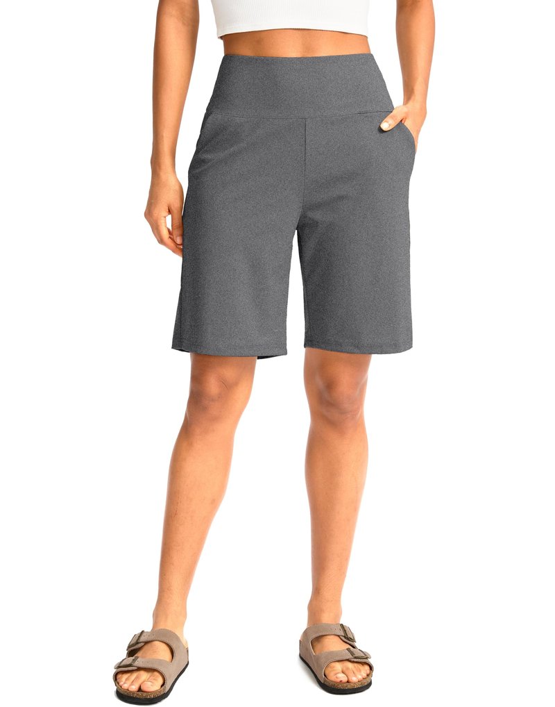 G Gradual Women's Bermuda Long Shorts with Pockets 9" High Waisted Knee Length Shorts for Women Walking Athletic Workout(Charcoal,XXL)