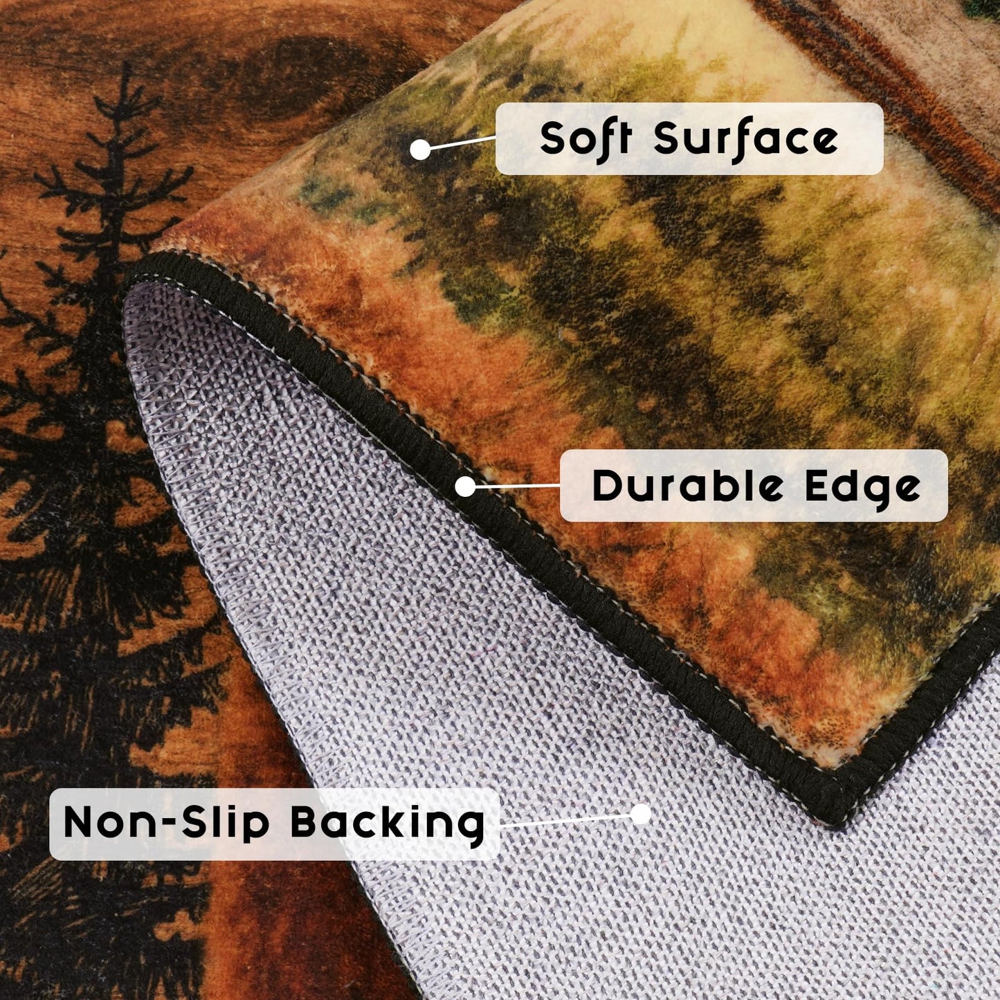 ASPMIZ 3x5 Rustic Area Rugs Non-Slip Washable — Buffalo Plaid Country Log Cabin Bear Deer Fox Design, Vintage Soft Faux Wool Throw Rug for Living Room Bedroom, Low Pile