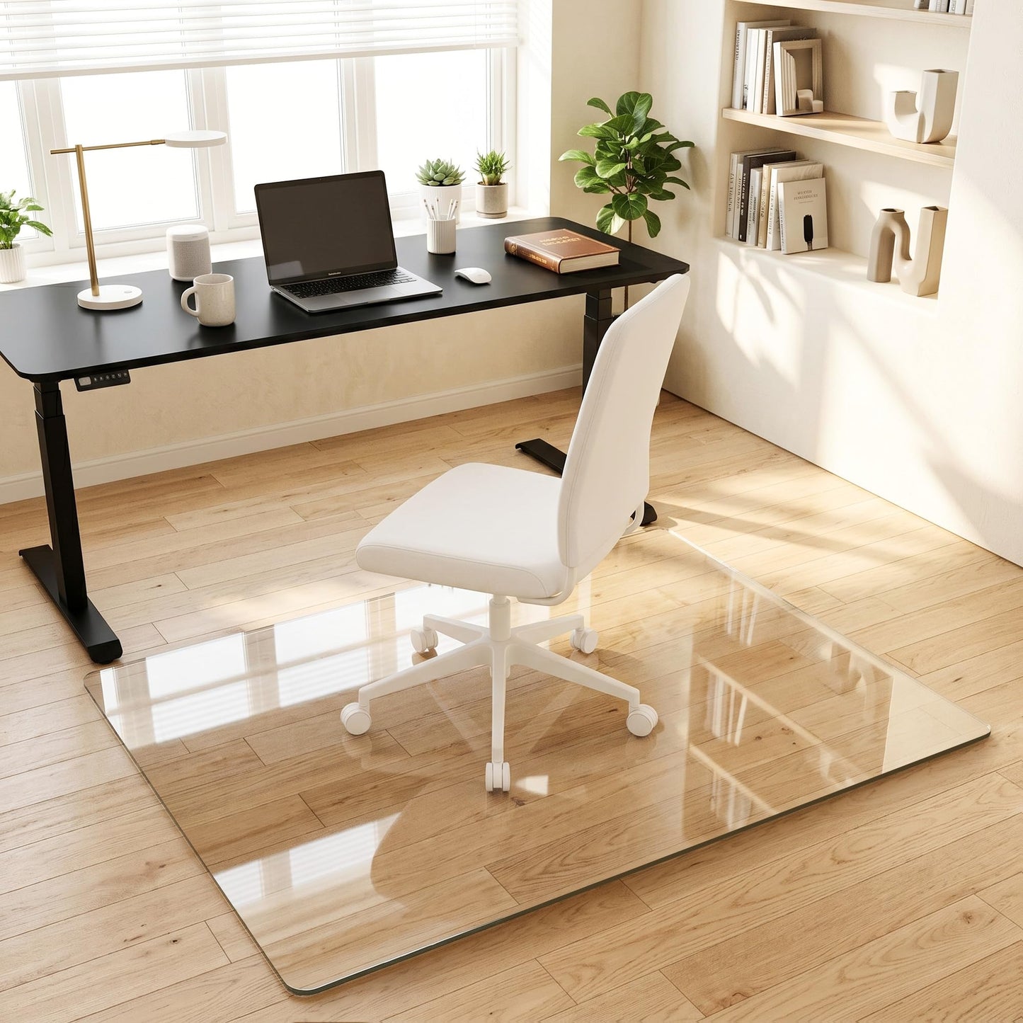 Homsion Tempered Glass Chair Mat for Hardwood Floor & Low Pile Carpet, 36" x 48" Heavy Duty Office Chair Mat with Non-Slip Pads, Scratch Resistant Floor Protector for Home Office