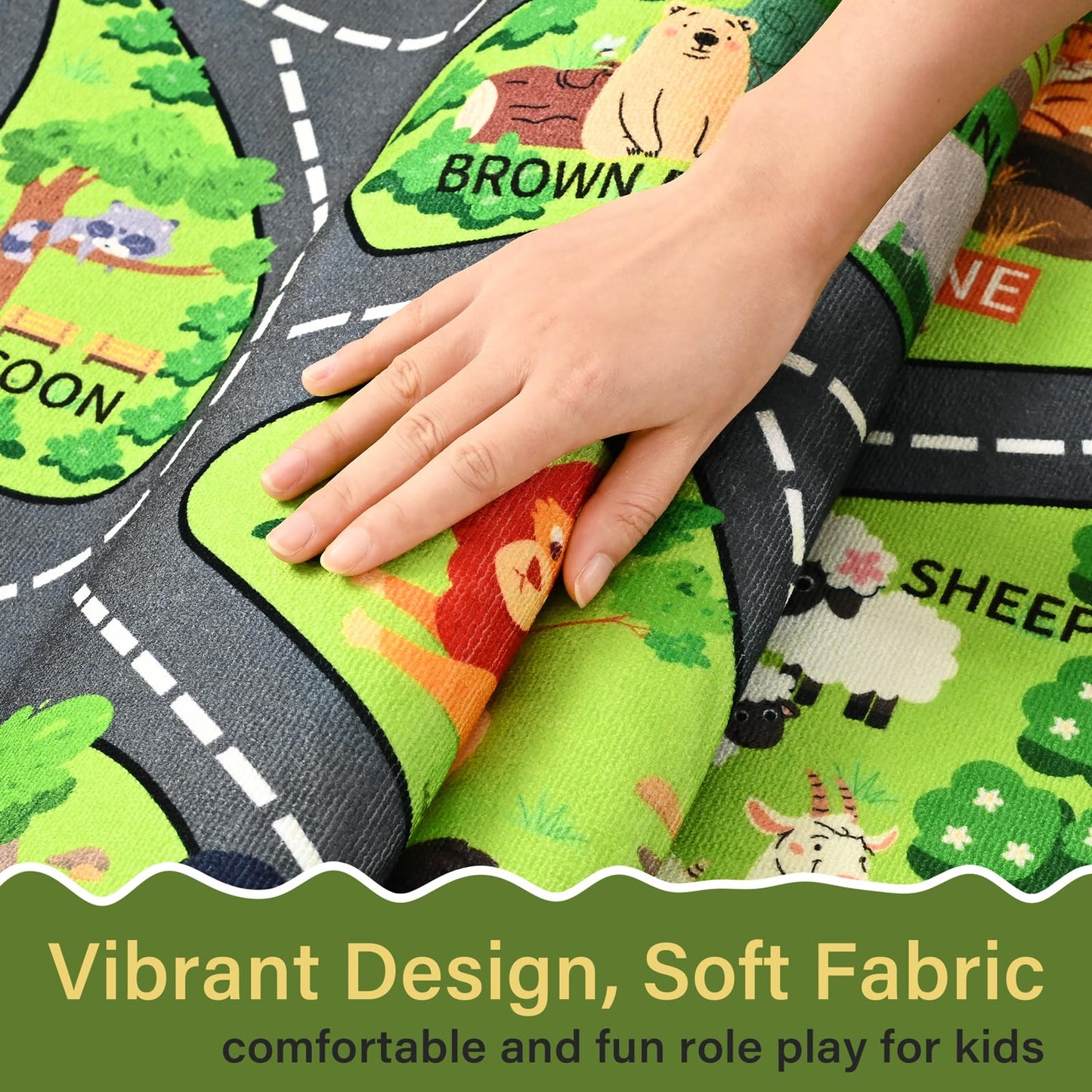 B BENRON Zoo Adventure Kids Car Rug, Cute Animal Play Mat with Non-Slip Backing, Kids Carpet with Lions, Tigers & Giraffes for Educational and Fun Playtime, 60"x36"