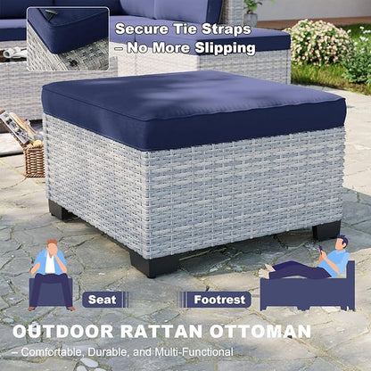 12-Piece Patio Furniture Set, Outdoor Patio Furniture with Swivel Chairs Set, Ottomans, Modular Patio Sofa, Dual-Strand Wicker Rattan, Rust-Resistant Frame, Navy Blue