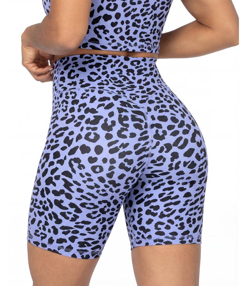 Sunzel 8" Waist Biker Shorts for Women No Front Seam Soft Yoga Workout Gym Bike Shorts Tummy Control Squat Proof Leopard Periwinkle Large