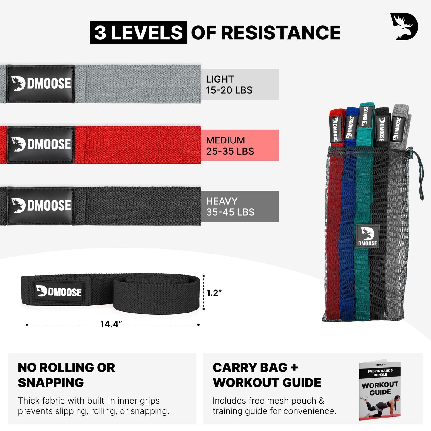 DMoose Fabric Resistance Bands for Working Out, Long Workout Bands, Pull Up, Thick Cloth, Long Resistance Band, Non Slip Long Bands for Working Out (Pack of 3)