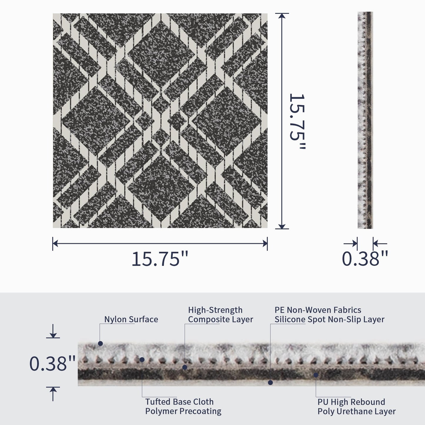 Azaeahom Carpet Tiles Peel and Stick, Squares Self Adhesive Carpet Floor Tile(15.75'' x 15.75''), Anti-Slip, Reusable, 0.38'' Thick, Carpets Easy Install DIY for Bedroom Living Room(12 Pcs)