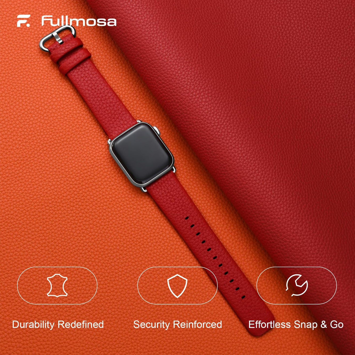 Fullmosa Leather Bands Compatible with Apple Watch Band 41mm 40mm 38mm 42mm 44mm 45mm 46mm 49mm Women Men for iWatch Series 11/10/9/8/7/6/5/4/3/2/1,Ultra3/2/1,SE3/2/1, 42mm 41mm 40mm 38mm, Red/Silver