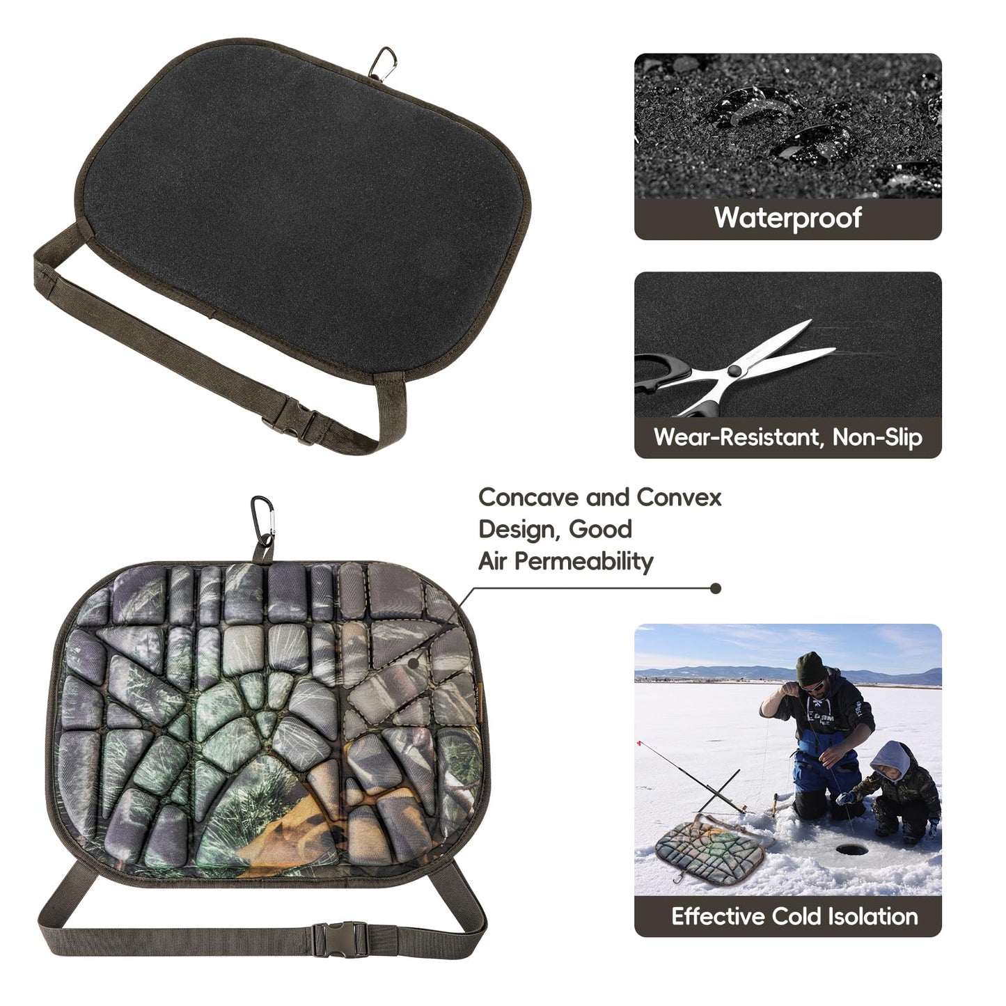 BLISSWILL Hunting seat Cushion，Stadium Cushion，100% Memory Foam Silent Lightweight for Camping, Hunting, Fishing，Camping，Outdoor
