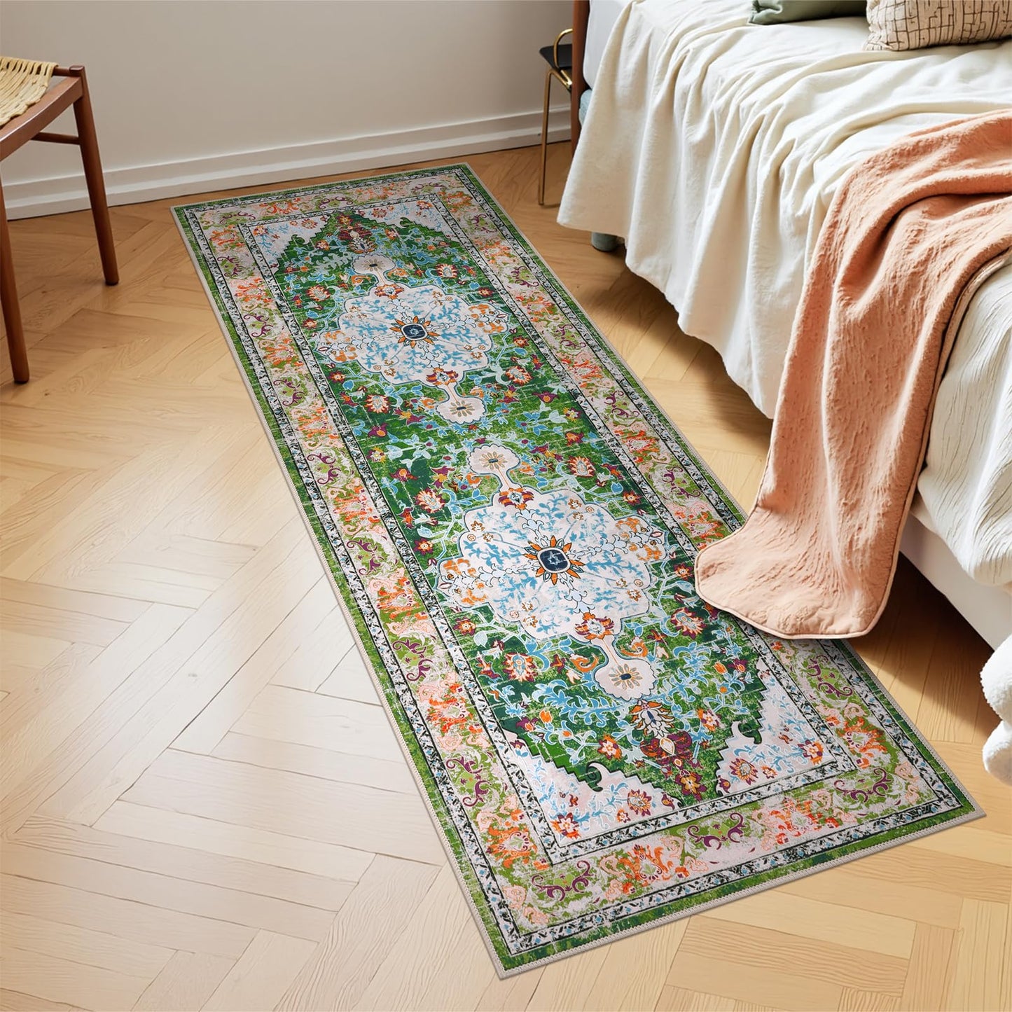 U'Artlines 2' x 6' Boho Hallway Runner Rug, Non Slip Washable Vintage Farmhouse Kitchen Rug Accent Area Carpet for Entryway Laundry and Living Room (Green)