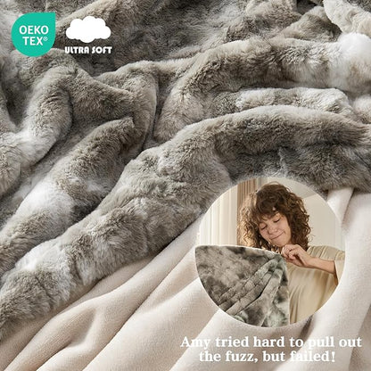 Krifey Grey Faux Fur Blanket Queen Size for Bed, 3D Marble Texture Soft Cozy Fuzzy Plush Thick Warm Blanket, Luxury Christmas Birthday Gifts for Women Mom Men, Room Decor, Marbled Grey, 90x90in