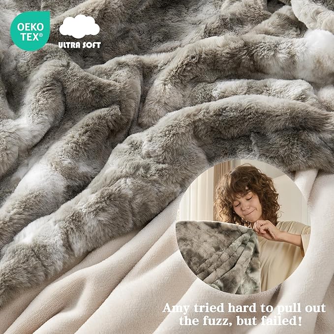Krifey Oversized Faux Fur Blanket, Super Soft Cozy Blanket, Luxury Fluffy Throw Blanket Fuzzy Bed Throw, Plush Christmas Birthday Gifts for Women, Room Home Dorm Decor, Marbled Gray 60" x 80"