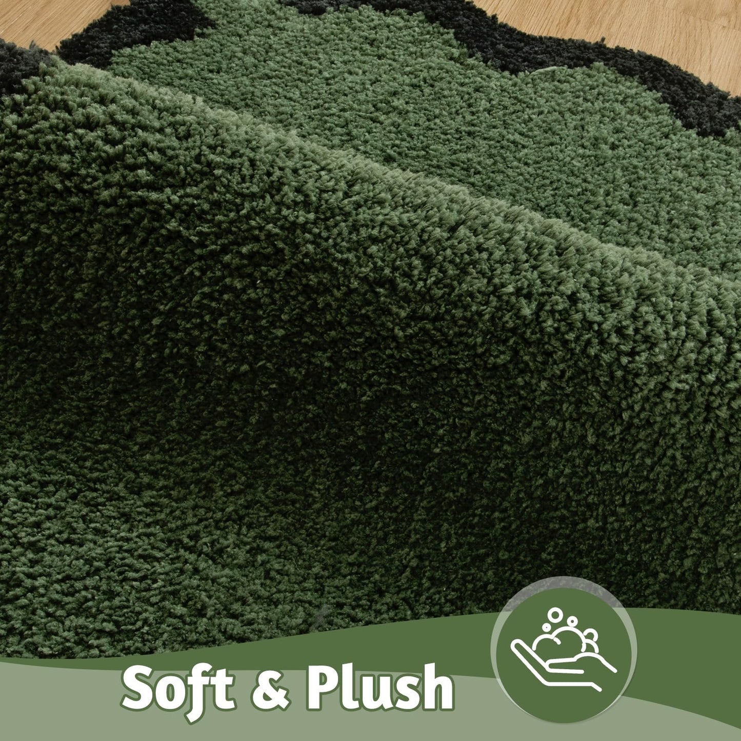 Uphome Bathroom Rug Runner, Green Long Irregular Shaped Bathroom Rug Absorbent Non Slip, 18x47 Soft Cute Machine Washable Shaggy Microfiber Bath Mat for Floor, Tub, Shower