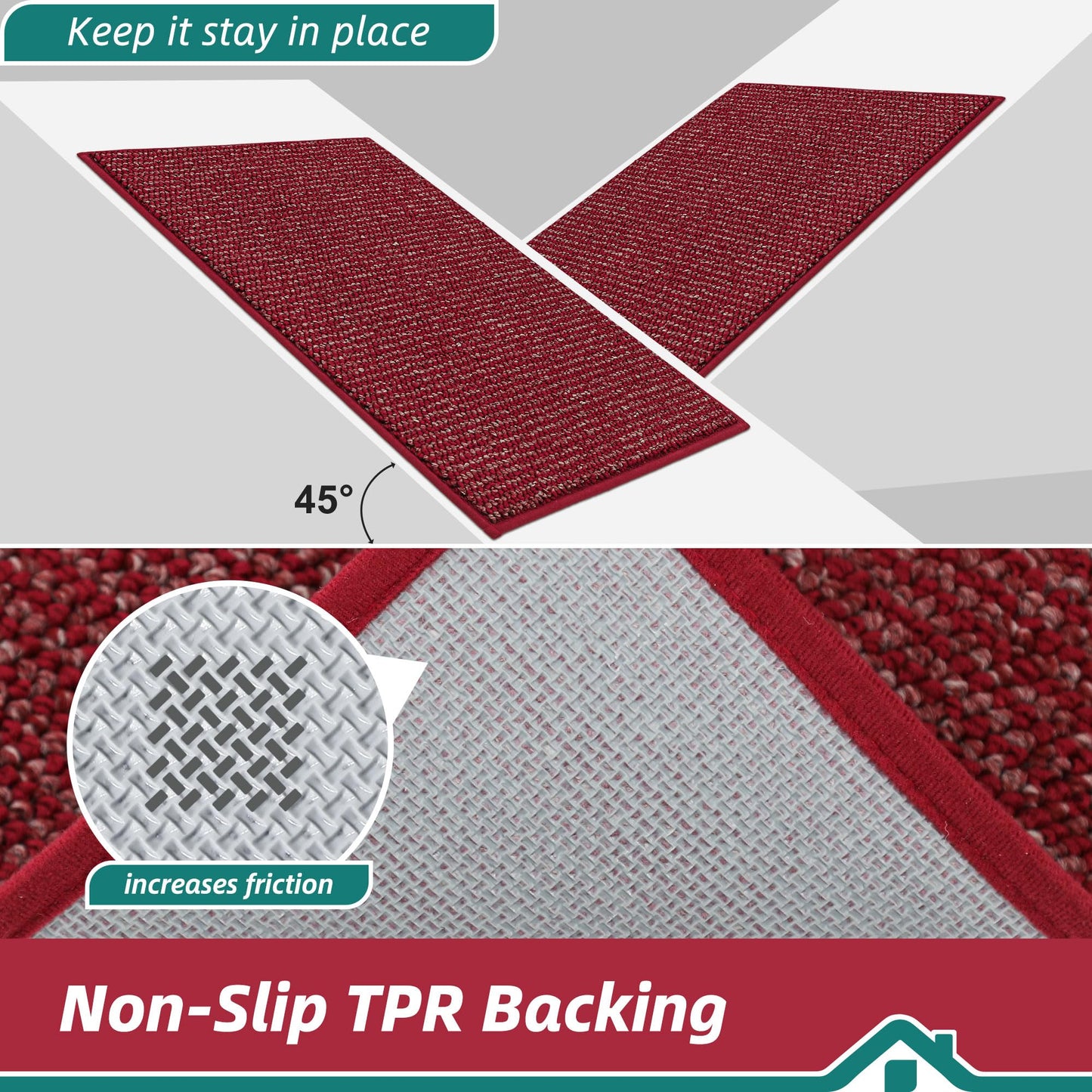 BEQHAUSE Kitchen Rugs 24"x36", Non-Slip Kitchen Mats for Floor, Super Absorbent and Stain Resistant Kitchen Rugs, Machine Washable Rugs for Kitchen, Hallway, Laundry & Sink, Red
