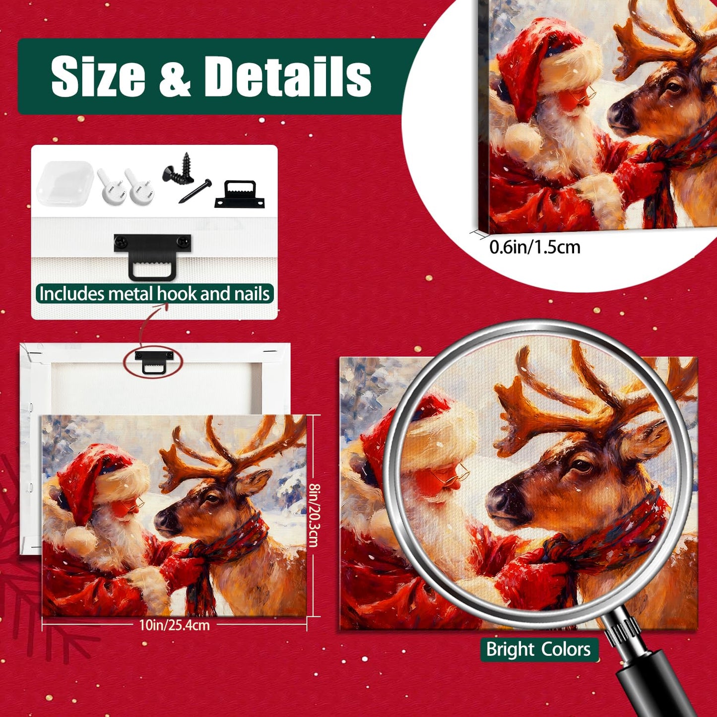 Santa's Reindeer Framed Christmas Wall Art - Festive Holiday Canvas Prints for Living Room Decor, Santa Claus Themed Bedroom Wall Decoration, Ready-to-Hang Christmas Gift Artwork for Home & Office