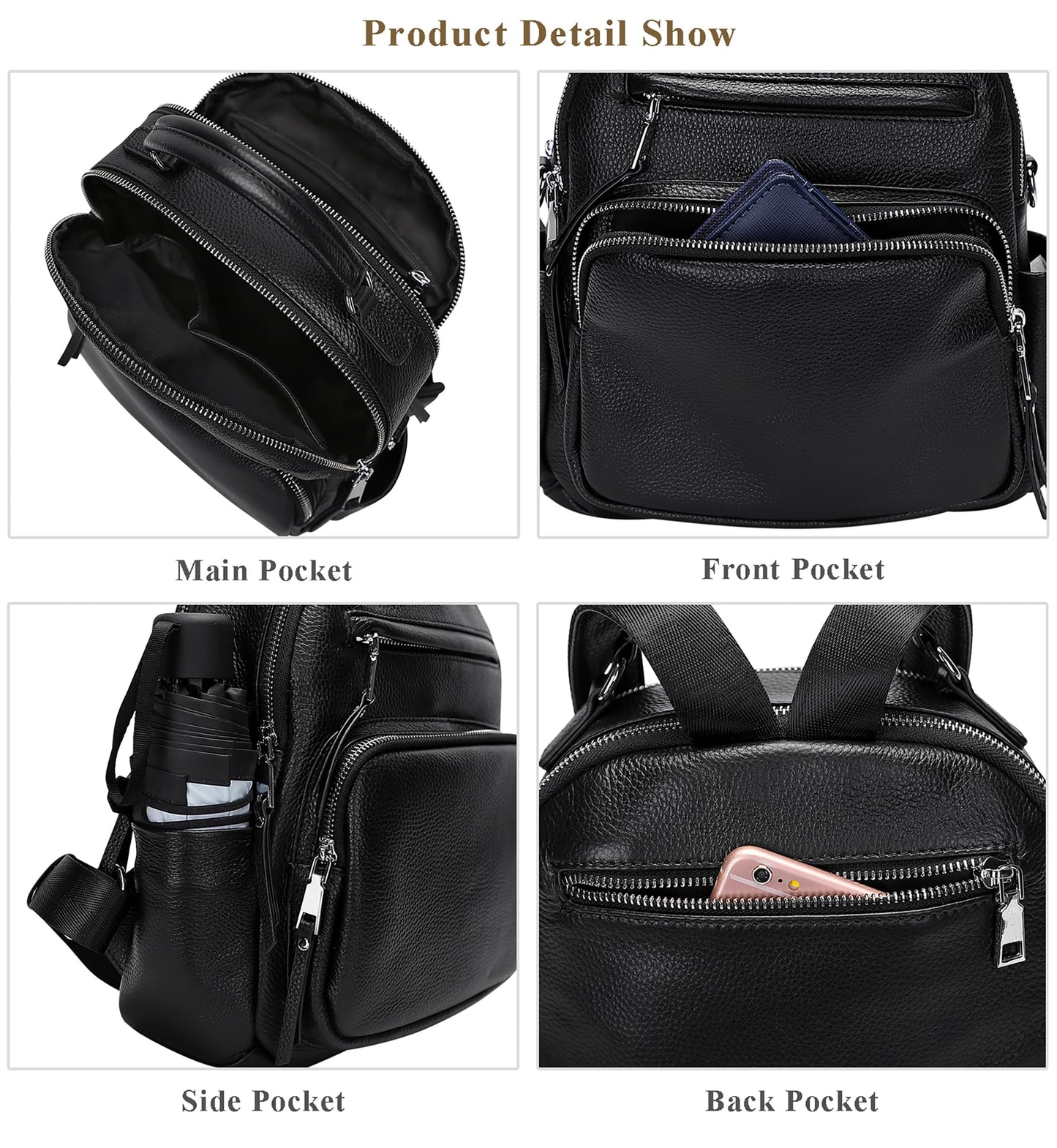 ALTOSY Genuine Leather Backpack for Women Small Convertible Backpack Purse Ladies Shoulder Bag 4 in 1 to Carry
