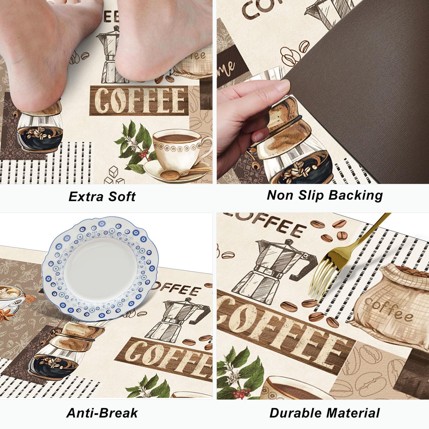 comfoyar 2 Piece Kitchen Mat Set, Coffee Non-Slip Waterproof Kitchen Rugs and Runner Sets Cushioned Kitchen Floor Comfort Standing Mats for Kitchen, Sink, Office, Laundry, 17"x47"+17"x30"