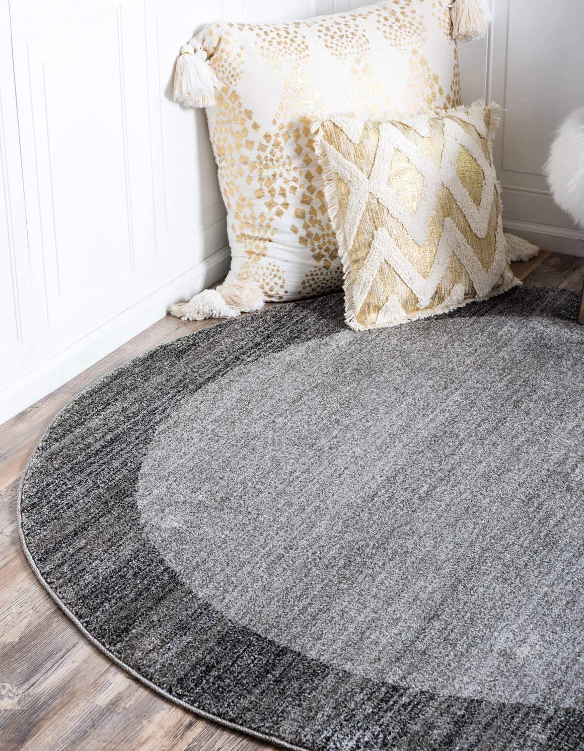 Unique Loom Del Mar Collection Area Rug - Abigail (6' 1" Round, Light Gray/ Black)