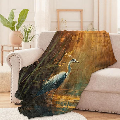 Blue Heron in Sunset Wetlands Throw Blanket for Boys Girls Kids Adults Women, Fuzzy Warm Soft Cozy Flannel Blankets Gifts for Bedroom, Couch, Travel, Home Decor 40x50 in