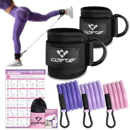 Ankle Resistance Bands With Cuffs for Working Out, Kickbacks, Hip, Leg and Glute Exercise - Training Poster Included - for Women