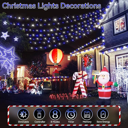 Hezbjiti 2 Pack 1000 LED 403 FT Christmas String Lights Outdoor, 8 Lighting Modes IP44 Waterproof Fairy Lights with Timer and Dimmable Function for Party Tree Decorations (Blue+White, Clear Wire)