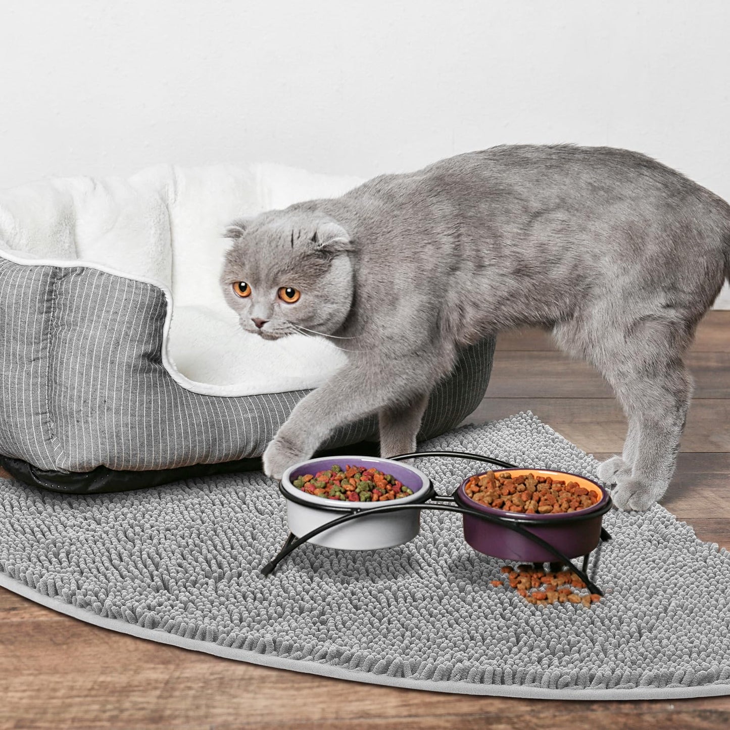 Tinideya Corner Cat Litter Mat 31"x 31" Kitty Litter Box Trapping Mat Large Waterproof Corner Rug Non Slip, Easy Clean, Machine Washable(Light Gray)