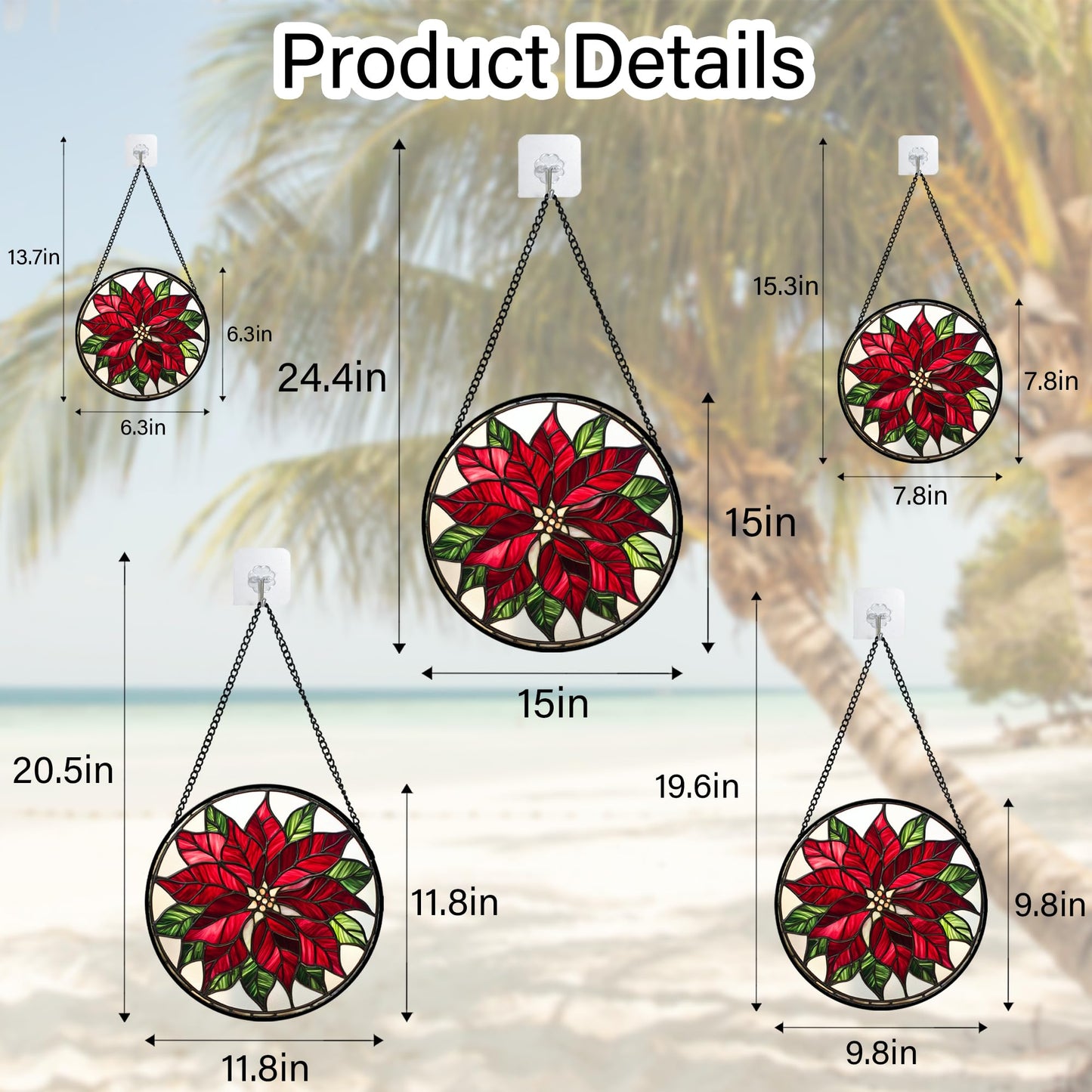 CRISGIF Stained Glass Window Hanging - Red Poinsettia Birth Flower Suncatcher for Door Garden Yard Sun Catchers Decor Christmas Mother's Day Birthday Gifts for Women Mom Nana Friend Men 11.8 in