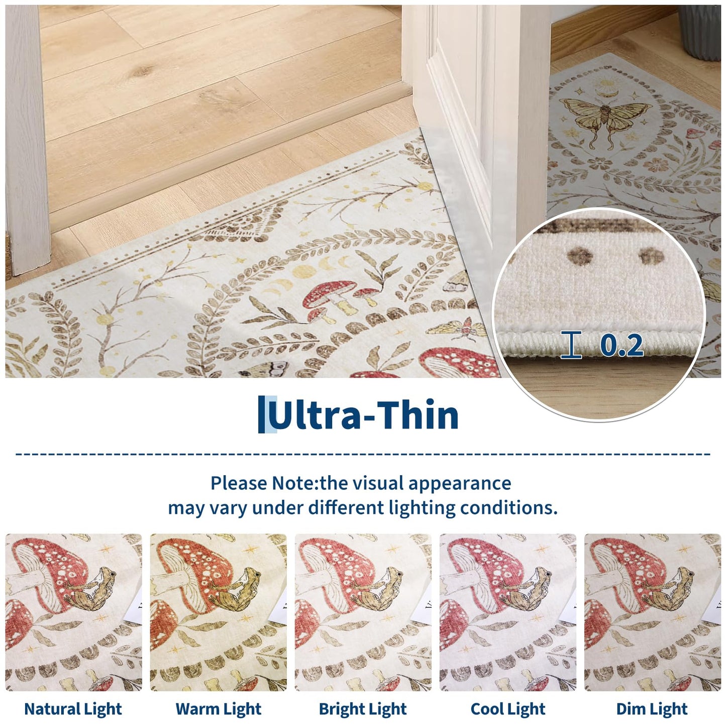 Garvee Mushroom 2.5x8 Runner Rug for Hallway, Dark Academia Gothic Rugs, Non Slip Washable Low Pile Kitchen Carpet with Rubber, Bug Entryway Rugs Stain Resistant for Bedroom Laundry Room, Beige