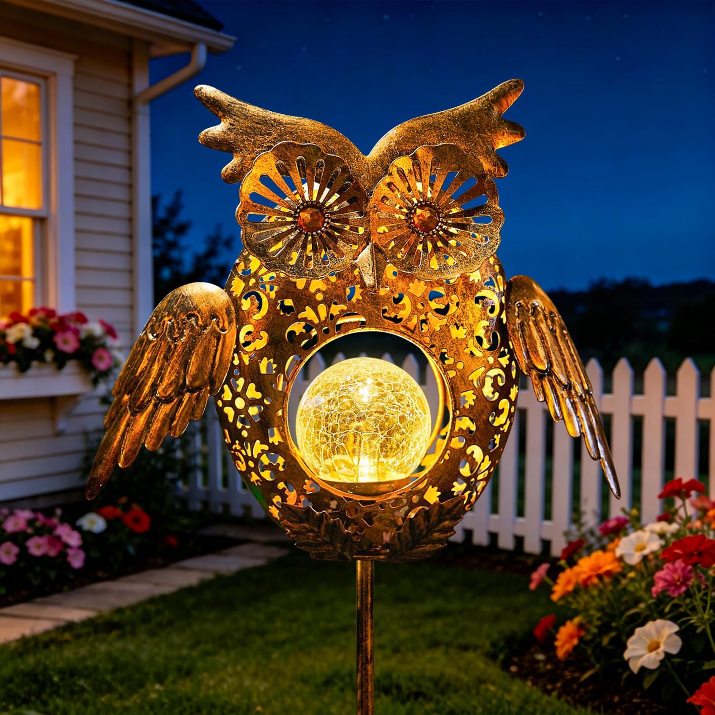 Go2garden Solar Lights Outdoor Owl Garden Gifts Mom Metal Stakes Lights for Lawn Ornaments, Yard Art, Pathway Decorations,Birthday Mothers' Day Gift for Grandma Wife (Bronze)