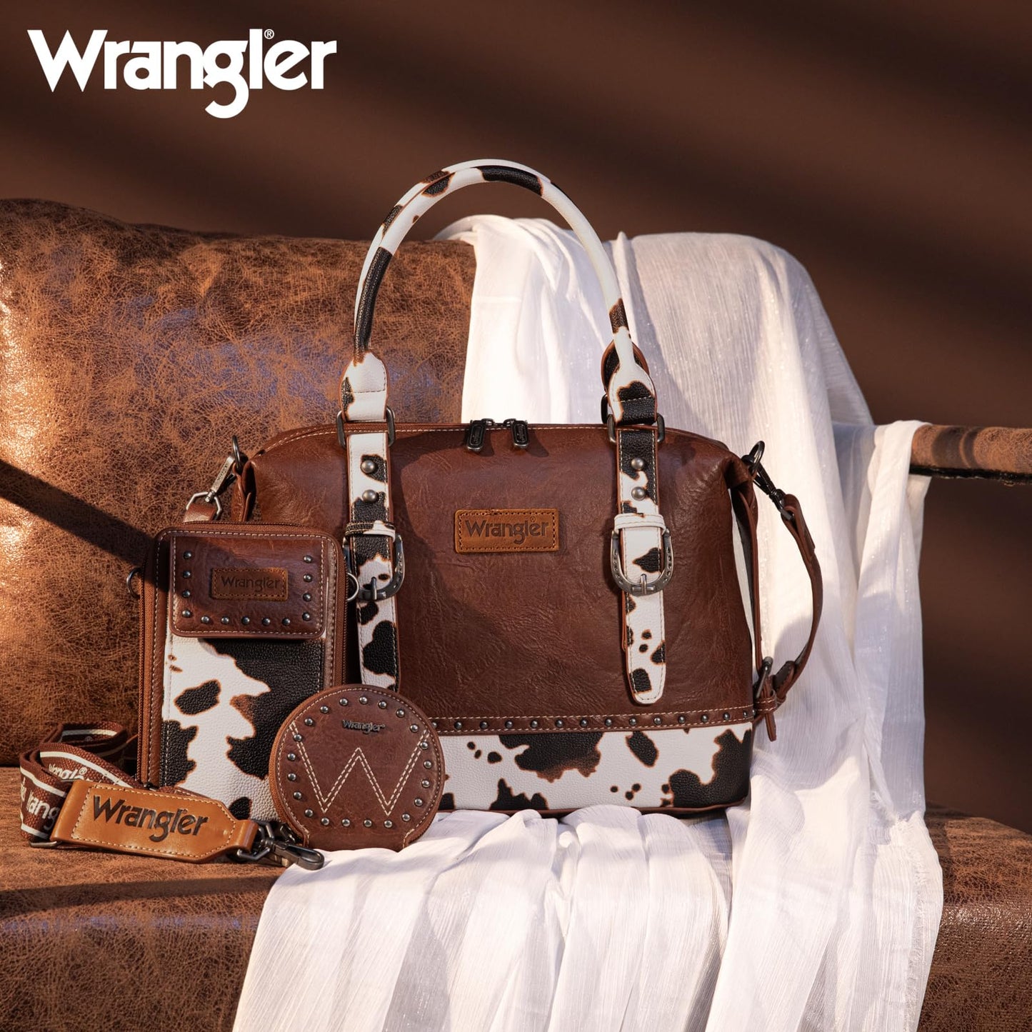 Wrangler 3Pcs Doctor Bag Set for Women Top Handle Purse Hobo Shoulder Satchel Handbags Crossbody Bag with Crazy Horse Grain Leather for Women WG48S-S51101COW
