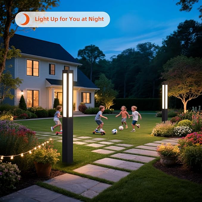 71" Outdoor Pathway Lights, Tall Landscape Path Light Waterproof, Modern Driveway Bollard Lights, Aluminum Walkway Lamp 15W LED Lighting Sideway Light for Lawn Garden Patio Yard Illumination