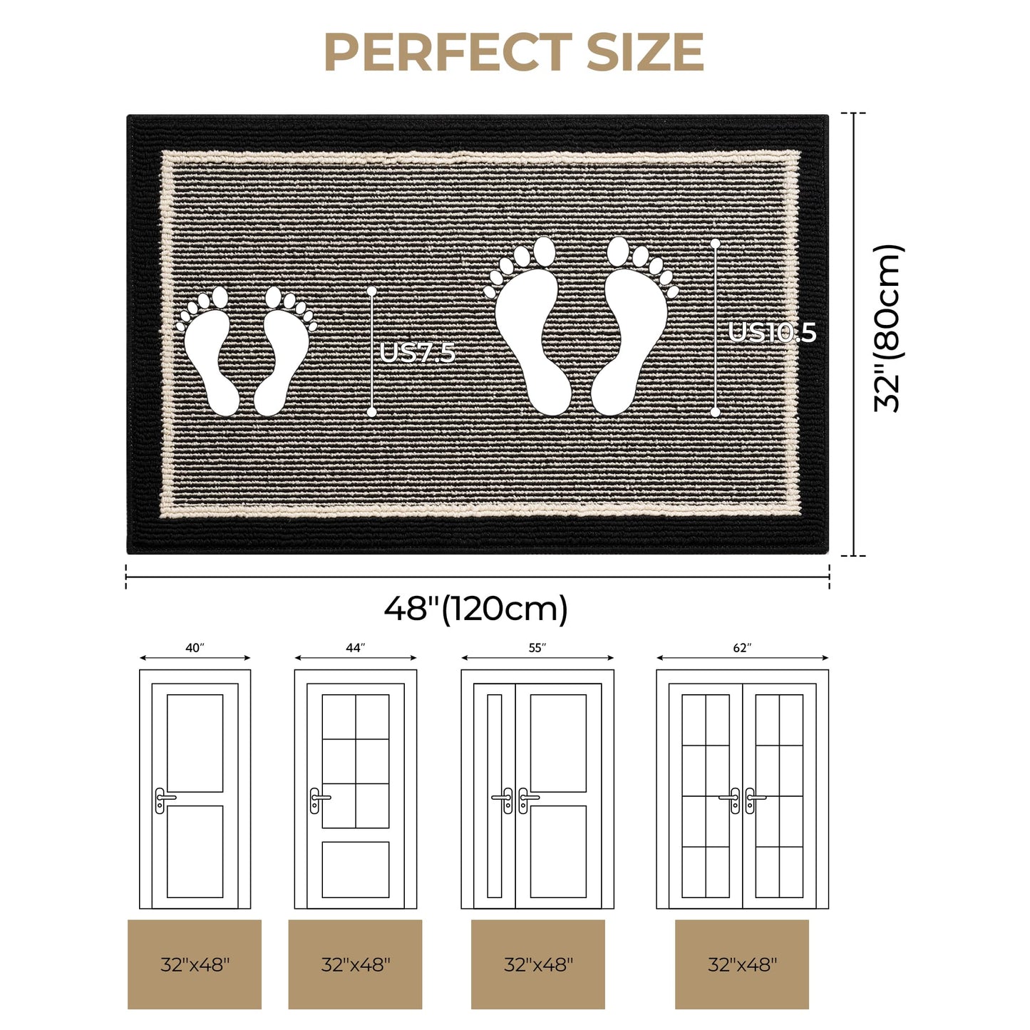GRANNY SAYS Door Mat, 32" x 48" Welcome Mat Outdoor Rugs Non-Slip, Dirt Absorb Front Door Mat Outside Entrance, Low Profile Inside Floor Mat, Rugs for Entryway Indoor, Large Doormats, Black