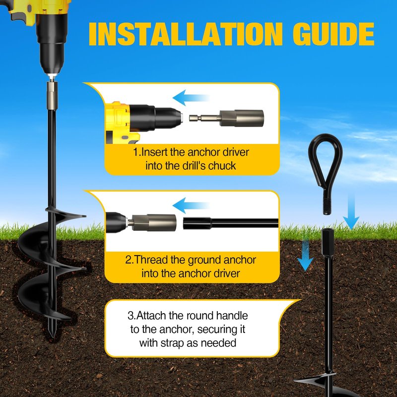 MIXC 18 Inch Heavy Duty Ground Anchors Screw in, 4 Pack Spiral Trampoline Stakes with Straps, Drill Adapter and Upgraded T-Wrench, 2.76'' Wider Blades for Swing Set, Shed, Carport, Mobile Home