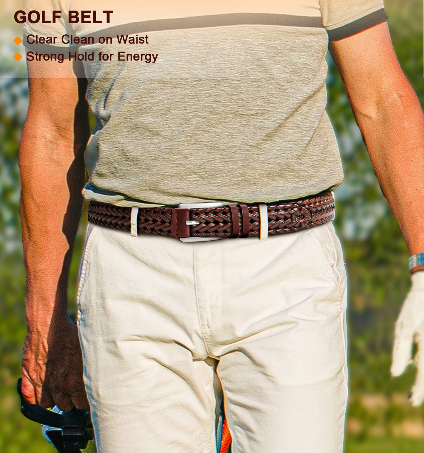 BULLIANT Mens Belts,Leather Woven Braided Belts for Gift Men Casual Jeans Golf(Light Brown,32"-36" Waist Adjustable)