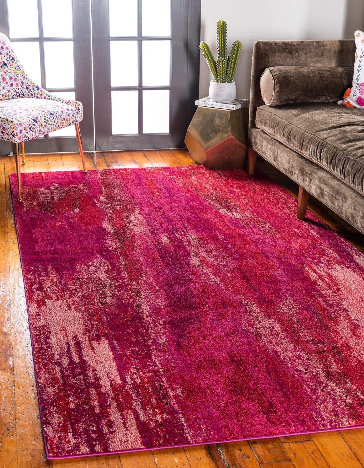 Unique Loom Jardin Collection Colorful, Vibrant, Abstract Watercolor Area Rug (5' 0 x 8' 0 Rectangular, Pink/ Red)