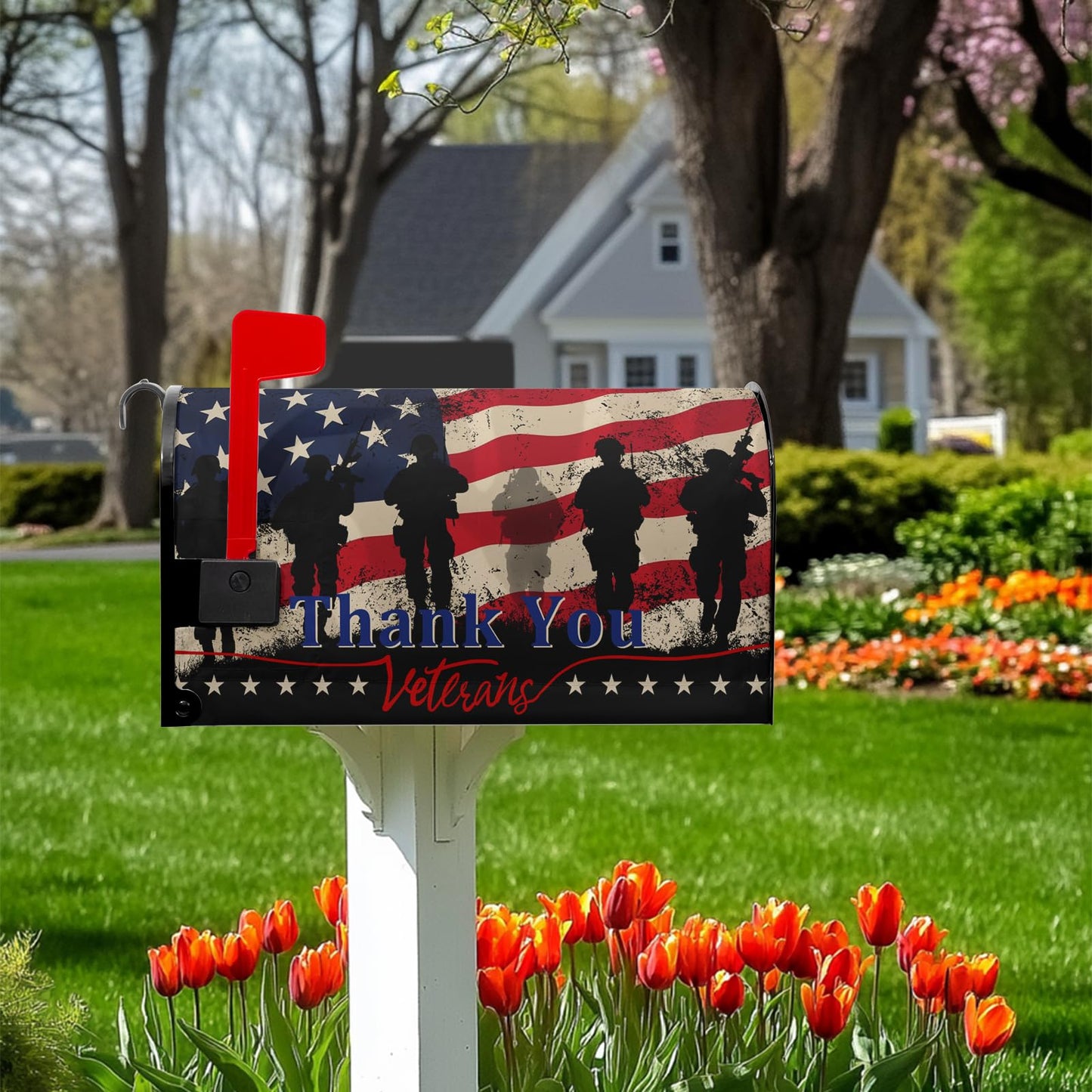 Patriotic Mailbox Covers Magnetic Memorial Day Mailbox Cover Veteran 4th of July Post Letter Box Cover Wraps 21x18 in Decorations for Farmhouse Garden Outdoor Decor Army Military American Flag