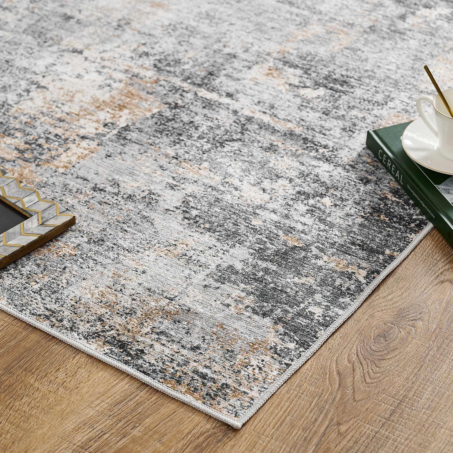 jinchan Runner Rug 2x6 Washable Modern Rug Abstract Hallway Runner Grey Multi Print Overdyed Indoor Mat Contemporary Lightweight Non-Slip Thin Carpet for Kitchen Laundry Bedroom Living Room