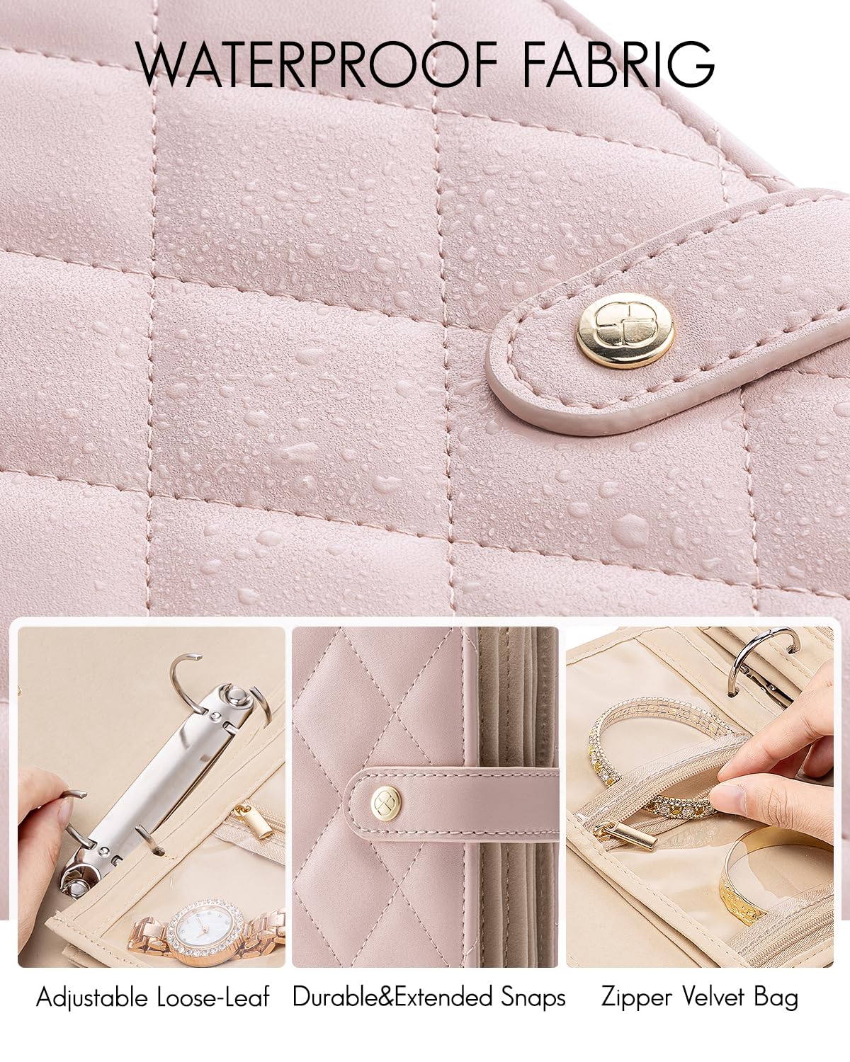 VLANDO Travel Jewelry Case,Jewelry Organizer Box with Clear Zipper Velvet Jewelry Pouch Bag, PU Leather Jewelry Case,Gift for Women-Pink