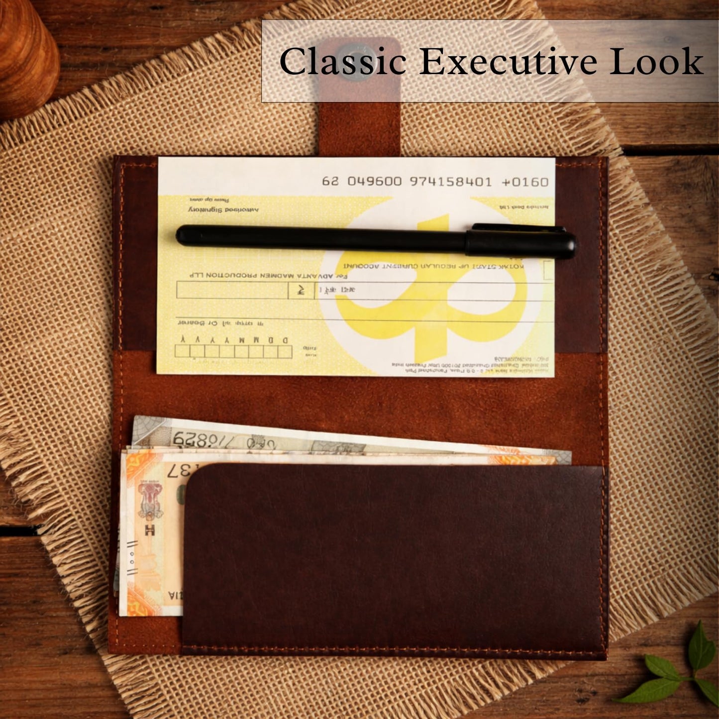 Brown Leather Checkbook Cover for Men & Women, Full Grain Check Book Wallet with Pen Holder, Fits Personal & Duplicate Checks, Slim Money Organizer Case, Durable Leather Checkbook Holder 7x3.75 Inches